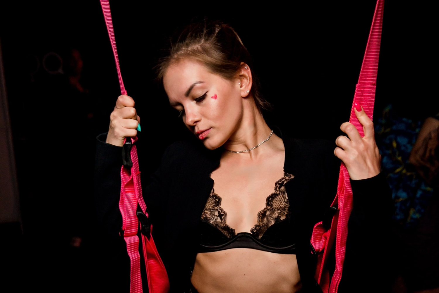 Kay portrait with pink straps